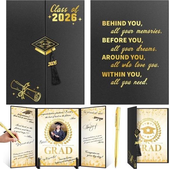 Other - Graduation Guest Book 2026 Photo Folder Black Gold Tassel Pen Set